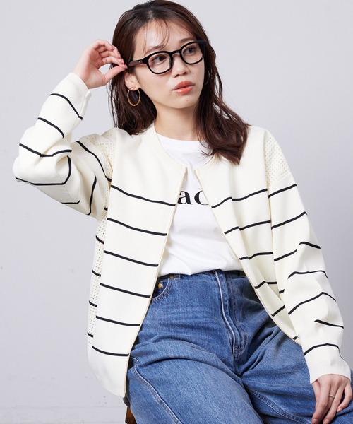 Chez toi（シェトワ）の「軽量ニットアイレットジップカーディガン（カーディガン/ボレロ・レディース・アイボリー/オフホワイト/ブラック/ブルー・FREE）」の9枚目の写真