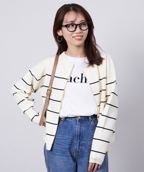 Chez toi（シェトワ）の「軽量ニットアイレットジップカーディガン（カーディガン/ボレロ・レディース・アイボリー/オフホワイト/ブラック/ブルー・FREE）」の11枚目の写真