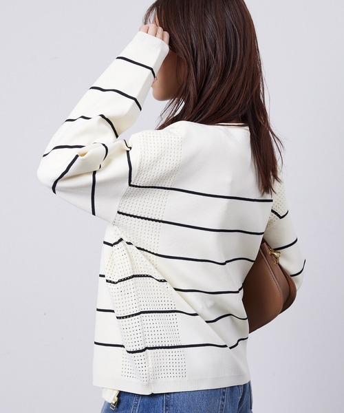 Chez toi（シェトワ）の「軽量ニットアイレットジップカーディガン（カーディガン/ボレロ・レディース・アイボリー/オフホワイト/ブラック/ブルー・FREE）」の13枚目の写真