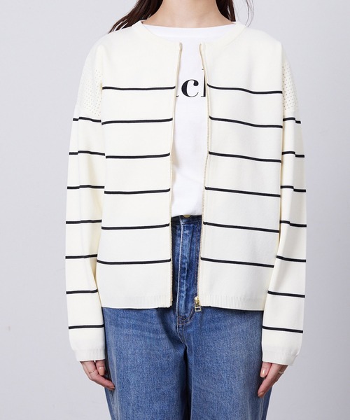 Chez toi（シェトワ）の「軽量ニットアイレットジップカーディガン（カーディガン/ボレロ・レディース・アイボリー/オフホワイト/ブラック/ブルー・FREE）」の17枚目の写真