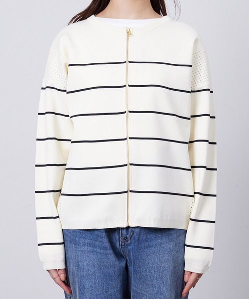 Chez toi（シェトワ）の「軽量ニットアイレットジップカーディガン（カーディガン/ボレロ・レディース・アイボリー/オフホワイト/ブラック/ブルー・FREE）」の18枚目の写真