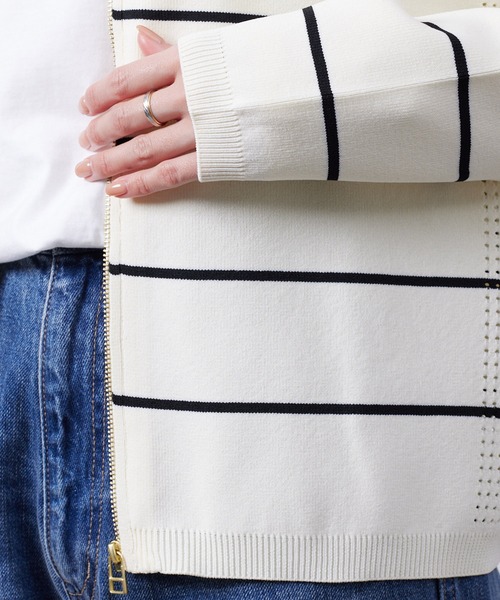 Chez toi（シェトワ）の「軽量ニットアイレットジップカーディガン（カーディガン/ボレロ・レディース・アイボリー/オフホワイト/ブラック/ブルー・FREE）」の20枚目の写真