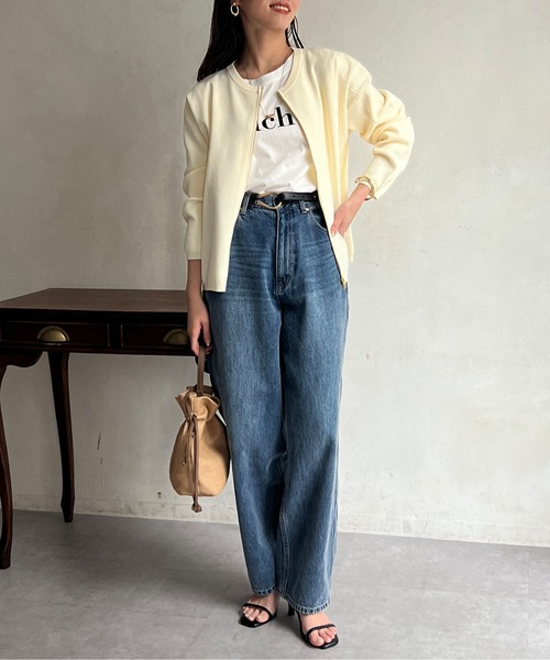 Chez toi（シェトワ）の「軽量ニットアイレットジップカーディガン（カーディガン/ボレロ・レディース・アイボリー/オフホワイト/ブラック/ブルー・FREE）」の7枚目の写真