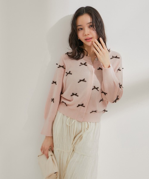 VIS(ビス)の「リネンタッチリボンカーディガン(カーディガン/ボレロ・レディース・キナリ/グレー/ピンク・FREE)」の5枚目の写真