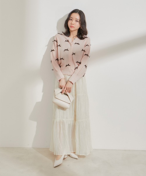 VIS(ビス)の「リネンタッチリボンカーディガン(カーディガン/ボレロ・レディース・キナリ/グレー/ピンク・FREE)」の7枚目の写真