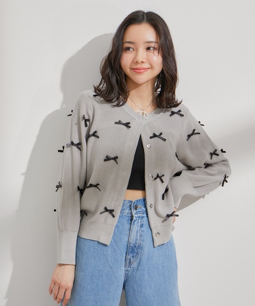 VIS(ビス)の「リネンタッチリボンカーディガン(カーディガン/ボレロ・レディース・キナリ/グレー/ピンク・FREE)」の9枚目の写真