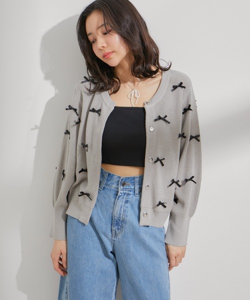 VIS(ビス)の「リネンタッチリボンカーディガン(カーディガン/ボレロ・レディース・キナリ/グレー/ピンク・FREE)」の10枚目の写真