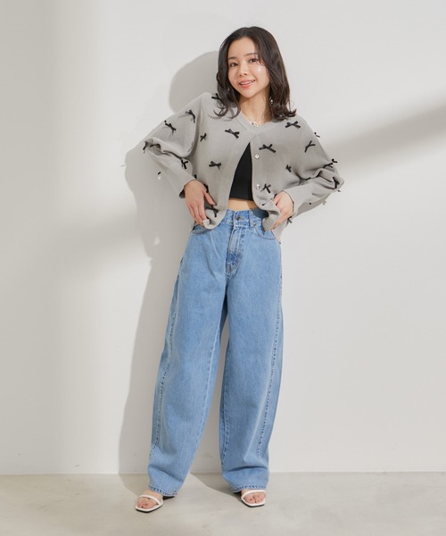 VIS(ビス)の「リネンタッチリボンカーディガン(カーディガン/ボレロ・レディース・キナリ/グレー/ピンク・FREE)」の12枚目の写真