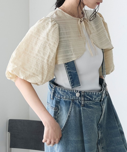 forksy.（フォルクシー）の「【forksy.】シアーボーダーボリュームスリーブボレロ（カーディガン/ボレロ・レディース・ブラック/ブルー/ベージュ・FREE）」の10枚目の写真
