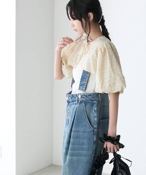 forksy.（フォルクシー）の「【forksy.】シアーボーダーボリュームスリーブボレロ（カーディガン/ボレロ・レディース・ブラック/ブルー/ベージュ・FREE）」の12枚目の写真
