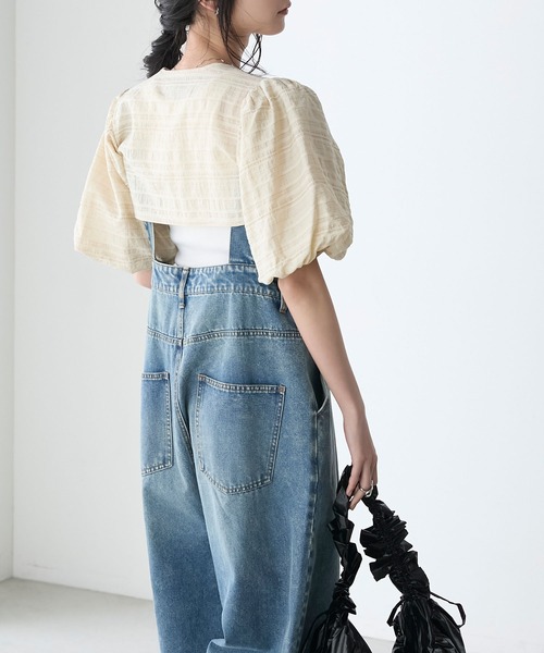 forksy.】シアーボーダーボリュームスリーブボレロ（カーディガン