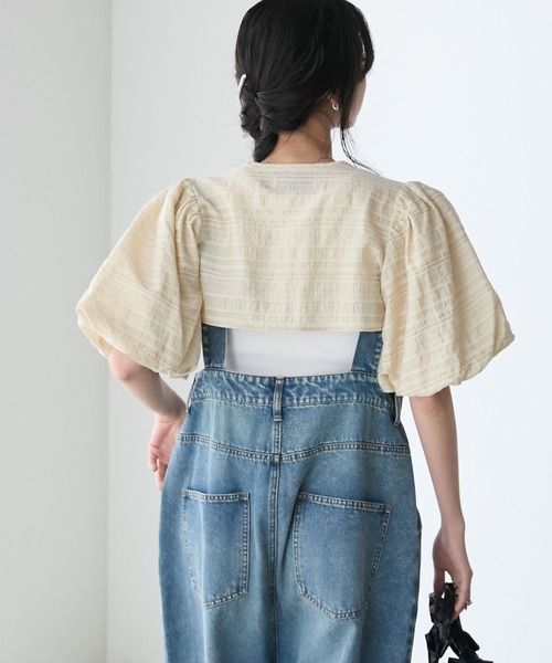 forksy.（フォルクシー）の「【forksy.】シアーボーダーボリュームスリーブボレロ（カーディガン/ボレロ・レディース・ブラック/ブルー/ベージュ・FREE）」の14枚目の写真