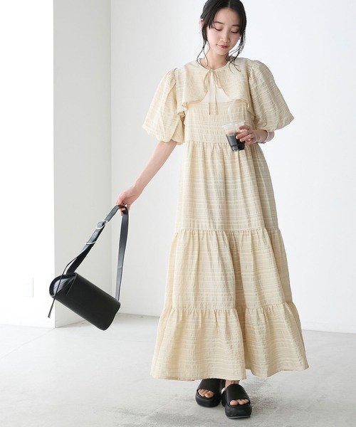 forksy.】シアーボーダーボリュームスリーブボレロ（カーディガン