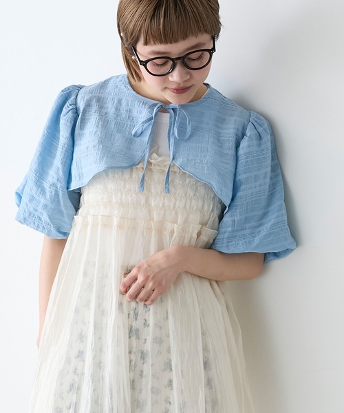 新品未使用♡shiroconシアーボーダーフレアキャミ 34♡yori ヨリ forksy.】シアーボーダーボリュームスリーブボレロ（カーディガン