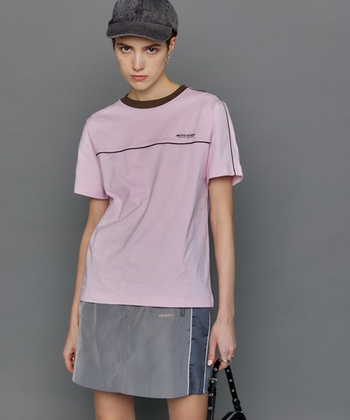 MAISON SPECIAL（メゾンスペシャル）の「Bicolor Line T-shirt/バイカラーラインTEE【MAISON SPECIAL/メゾンスペシャル】（Tシャツ/カットソー・レディース・ブルー/ホワイト/ピンク/グリーン/レッド/ブラック・FREE）」の5枚目の写真