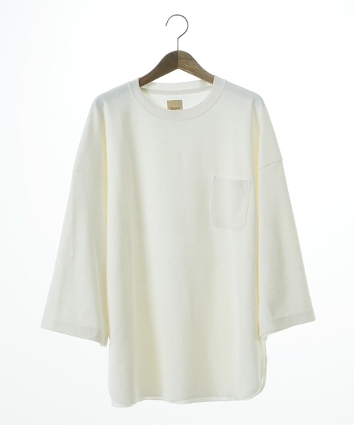 Sanca(サンカ)の「Sanca サンカ C/H SURF KNIT POCKET CREW 3/4(Tシャツ/カットソー・メンズ・オリーブ/オフホワイト・2)」の1枚目の写真