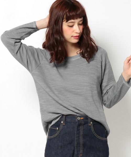 Another Edition（アナザーエディション）の「ワッフルラグランTシャツ/AEBC ﾜｯﾌﾙRGLN Tee◆（Tシャツ/カットソー・レディース・オフホワイト/グレー・フリー）」の2枚目の写真