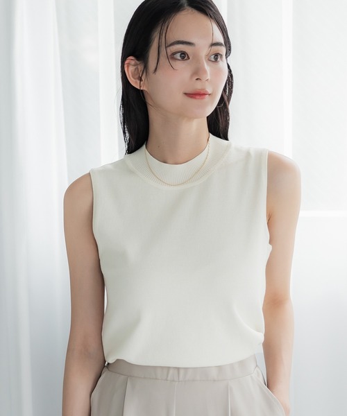 coca(coca)(コカ)の「【WEB限定セール】ハイネックノースリニットトップス(Tシャツ/カットソー・レディース・B/ブラック/アイボリー/グレイッシュベージュ/A/ラベンダー・S/M/L)」の1枚目の写真