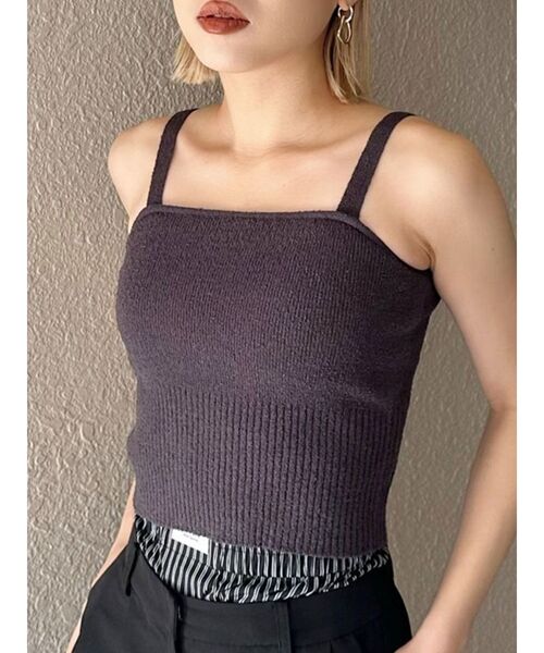 MURUA(ムルーア)の「ループヤーンキャミ(ニット/セーター・レディース・ダークグレー/ホワイト/グリーン・FREE)」の1枚目の写真