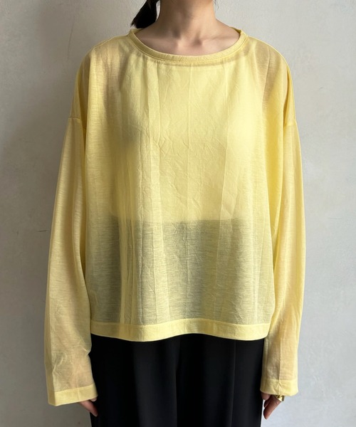 DouDou(ドゥドゥ)の「シアーロンTEE(Tシャツ/カットソー・レディース・チャコールグレー/オフホワイト/イエロー・FREE)」の11枚目の写真