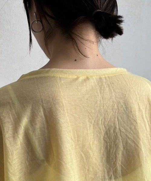 DouDou(ドゥドゥ)の「シアーロンTEE(Tシャツ/カットソー・レディース・チャコールグレー/オフホワイト/イエロー・FREE)」の4枚目の写真
