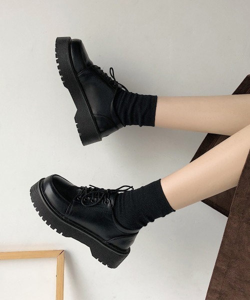 セール】厚底ローファー レースアップ 美脚くつ（ローファー