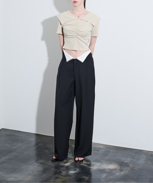 MOCOA'S（モコアズ）の「ビッグカラークロップドトップス（Tシャツ/カットソー・レディース・ブラック/ナチュラル/グレー・FREE）」の14枚目の写真