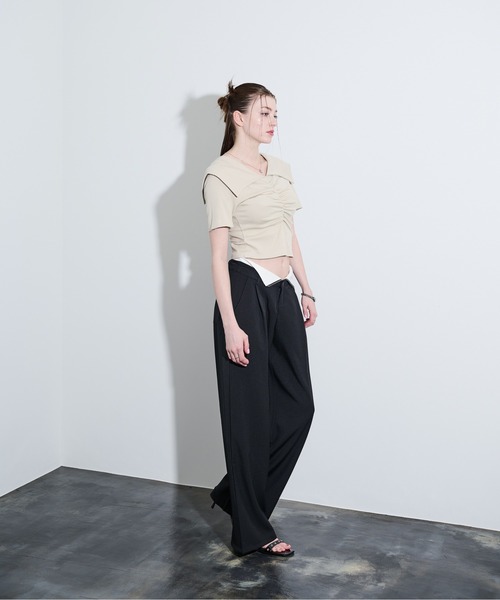 MOCOA'S（モコアズ）の「ビッグカラークロップドトップス（Tシャツ/カットソー・レディース・ブラック/ナチュラル/グレー・FREE）」の16枚目の写真