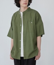 フレンチリネンコットンバンドカラーシャツ