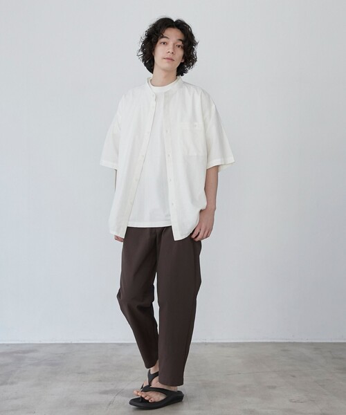 coen（コーエン）の「フレンチリネンコットンバンドカラーシャツ（シャツ/ブラウス・メンズ・オリーブ/ホワイト/ネイビー/ベージュ・XL/L/M/S）」の6枚目の写真