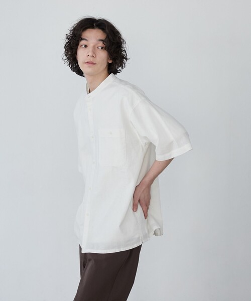 coen（コーエン）の「フレンチリネンコットンバンドカラーシャツ（シャツ/ブラウス・メンズ・オリーブ/ホワイト/ネイビー/ベージュ・XL/L/M/S）」の7枚目の写真