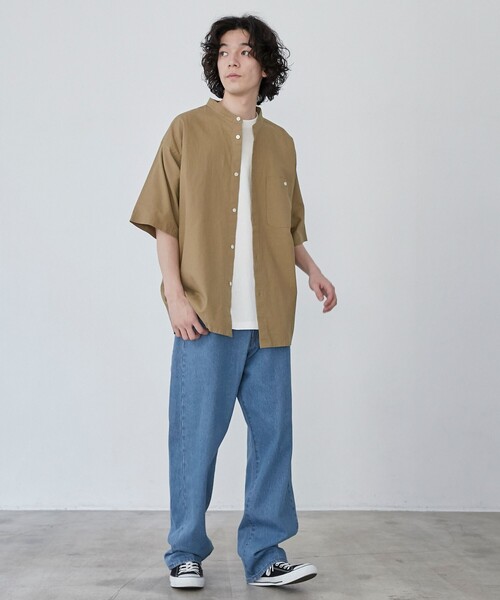 coen（コーエン）の「フレンチリネンコットンバンドカラーシャツ（シャツ/ブラウス・メンズ・オリーブ/ホワイト/ネイビー/ベージュ・XL/L/M/S）」の14枚目の写真