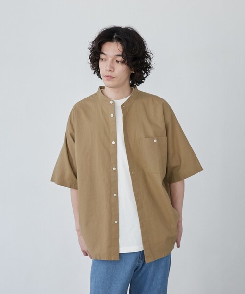 coen（コーエン）の「フレンチリネンコットンバンドカラーシャツ（シャツ/ブラウス・メンズ・オリーブ/ホワイト/ネイビー/ベージュ・XL/L/M/S）」の15枚目の写真