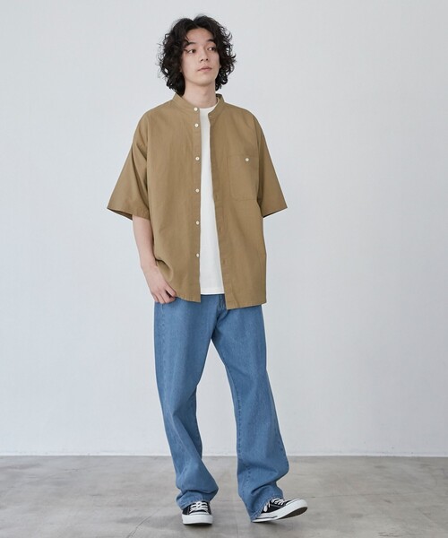 coen（コーエン）の「フレンチリネンコットンバンドカラーシャツ（シャツ/ブラウス・メンズ・オリーブ/ホワイト/ネイビー/ベージュ・XL/L/M/S）」の16枚目の写真