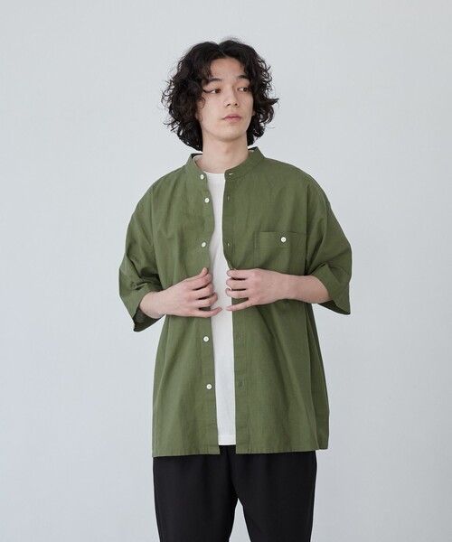 coen（コーエン）の「フレンチリネンコットンバンドカラーシャツ（シャツ/ブラウス・メンズ・オリーブ/ホワイト/ネイビー/ベージュ・XL/L/M/S）」の19枚目の写真