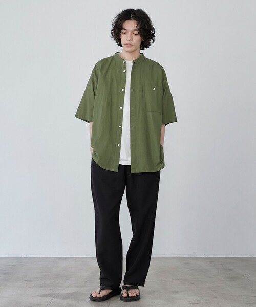 coen（コーエン）の「フレンチリネンコットンバンドカラーシャツ（シャツ/ブラウス・メンズ・オリーブ/ホワイト/ネイビー/ベージュ・XL/L/M/S）」の20枚目の写真