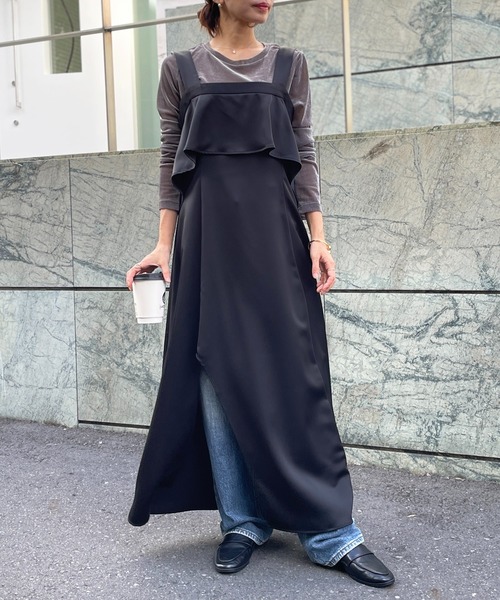 SETUP7(セットアップセブン)の「【SETUP7】asymmetry One-piece アシンメトリーワンピース キャミワンピース ノースリーブワンピース(ワンピース・レディース・アイボリー/ブラック・FREE)」の2枚目の写真