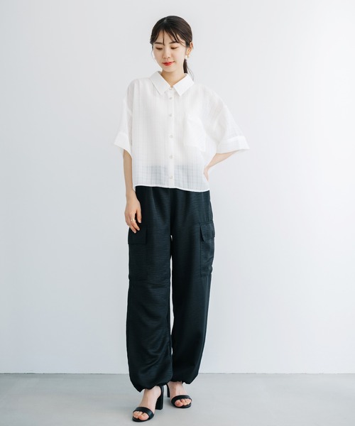 ANNA LUNA(アンナルナ)の「【ANNA LUNA】透け感のあるチェック柄が爽やかなクロップドシャツブラウス!(シャツ/ブラウス・レディース・ブラック/オフホワイト・MEDIUM)」の18枚目の写真