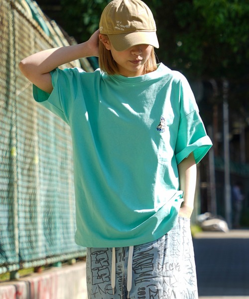 カラーワンポイントTシャツ＆パンツ セール】【unisex】アニマル サガラ刺繍 ワンポイントTシャツ