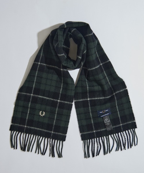 FRED PERRY（フレッドペリー）の「【FRED PERRY】Lambswool Tartan Scarf タータンチェックウールマフラー ギフト プレゼント C8137（マフラー・レディース・ブラック/ネイビー/ベージュ/オフホワイト/ブラック系その他2/ブラウン・FREE）」の3枚目の写真