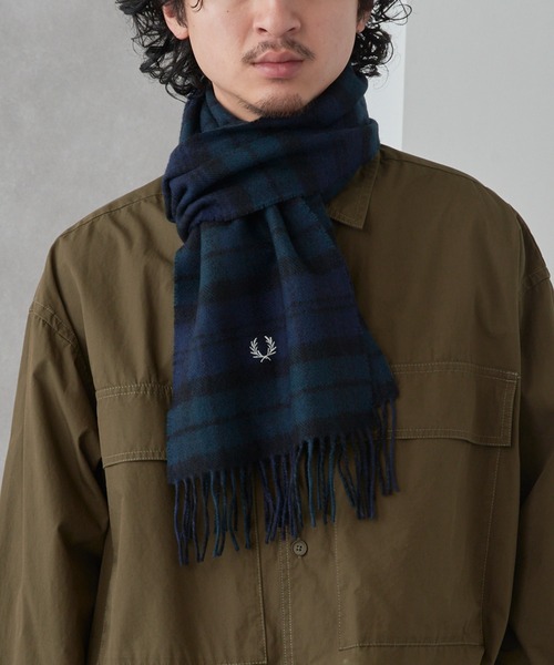 FRED PERRY】Lambswool Tartan Scarf タータンチェックウールマフラー
