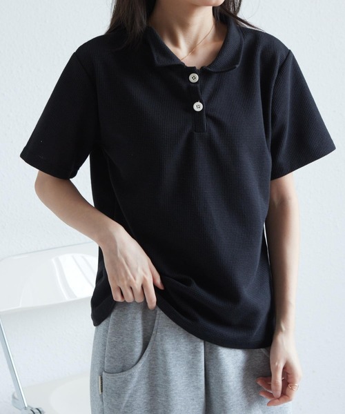 MAISON DE THERESE(メゾン ド テレーズ)の「ワッフルポロシャツ(ポロシャツ・レディース・ホワイト/ブラック/カーキ/ライトベージュ・M/L)」の10枚目の写真