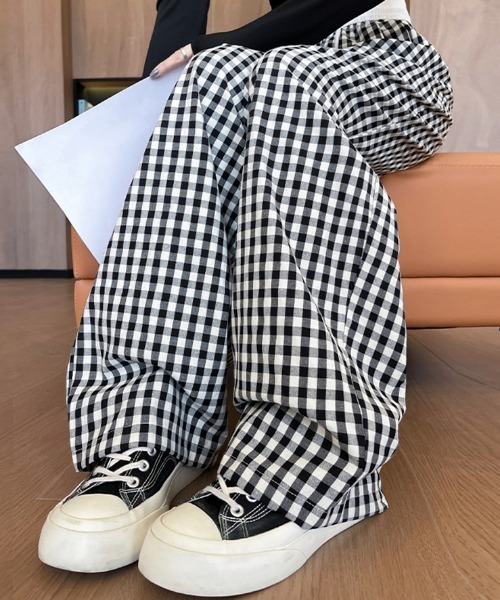 Vipoa(ヴィポア)の「ギンガムチェックワイドイージーパンツ(その他パンツ・レディース・ピンク/ブルー/ブラック・FREE)」の1枚目の写真