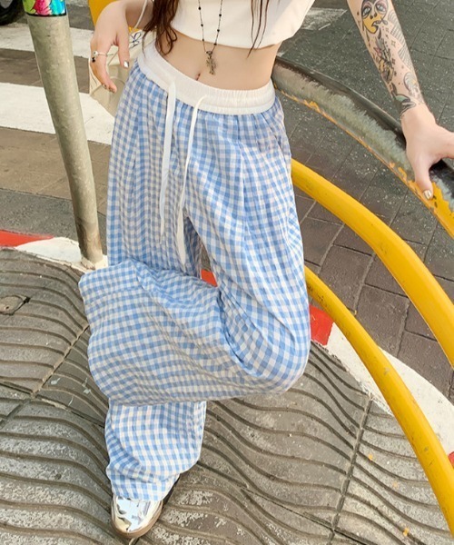 Vipoa(ヴィポア)の「ギンガムチェックワイドイージーパンツ(その他パンツ・レディース・ピンク/ブルー/ブラック・FREE)」の8枚目の写真