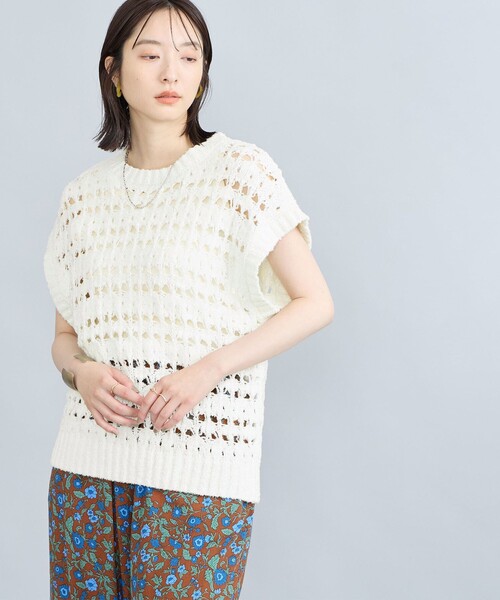 coen（コーエン）の「テープヤーン透かし編みベスト（ベスト・レディース・ブラック/オフホワイト・FREE）」の22枚目の写真