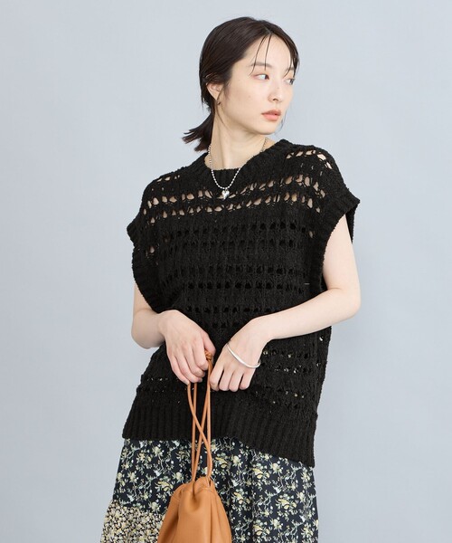 coen（コーエン）の「テープヤーン透かし編みベスト（ベスト・レディース・ブラック/オフホワイト・FREE）」の18枚目の写真