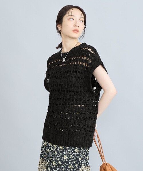 coen（コーエン）の「テープヤーン透かし編みベスト（ベスト・レディース・ブラック/オフホワイト・FREE）」の17枚目の写真