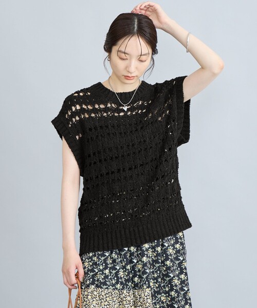 coen（コーエン）の「テープヤーン透かし編みベスト（ベスト・レディース・ブラック/オフホワイト・FREE）」の16枚目の写真