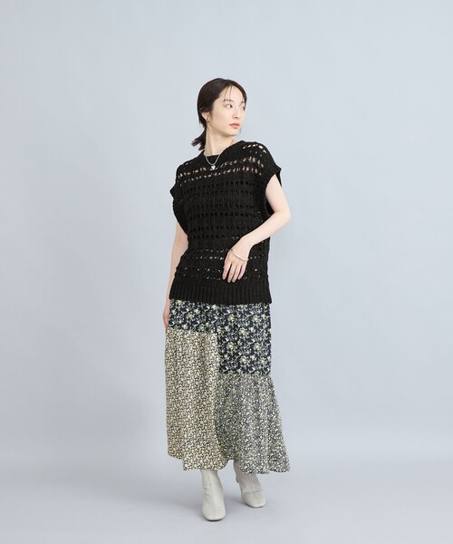 coen（コーエン）の「テープヤーン透かし編みベスト（ベスト・レディース・ブラック/オフホワイト・FREE）」の15枚目の写真