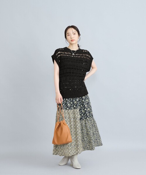 coen（コーエン）の「テープヤーン透かし編みベスト（ベスト・レディース・ブラック/オフホワイト・FREE）」の12枚目の写真